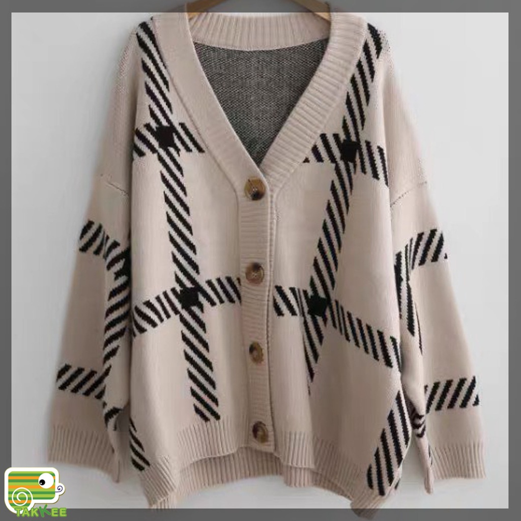 Khoác Cardigan Len, Áo Khoác Len Phối Kẻ Cá Tính Chất Dày Đẹp