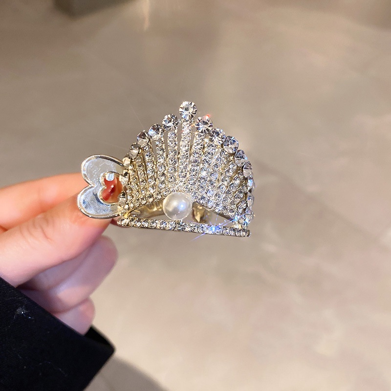 Ahellogirl Kẹp Tóc Hình Vương Miện Đính Ngọc Trai Giả Phong Cách Hàn Quốc Cho Nữ