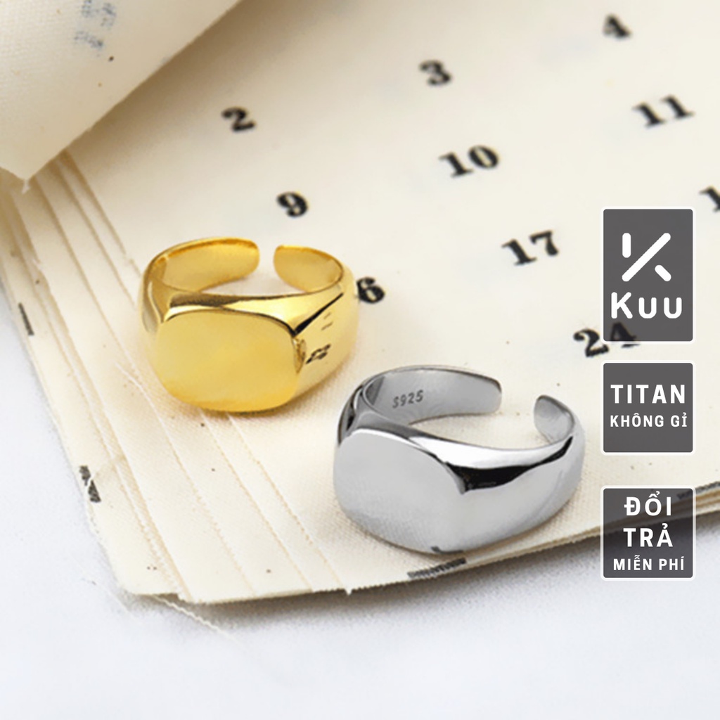 Nhẫn nam nữ tròn unisex Kuu Studio màu bạc thời trang đơn giản chất Titan đẹp không gỉ - Nhẫn Treasure