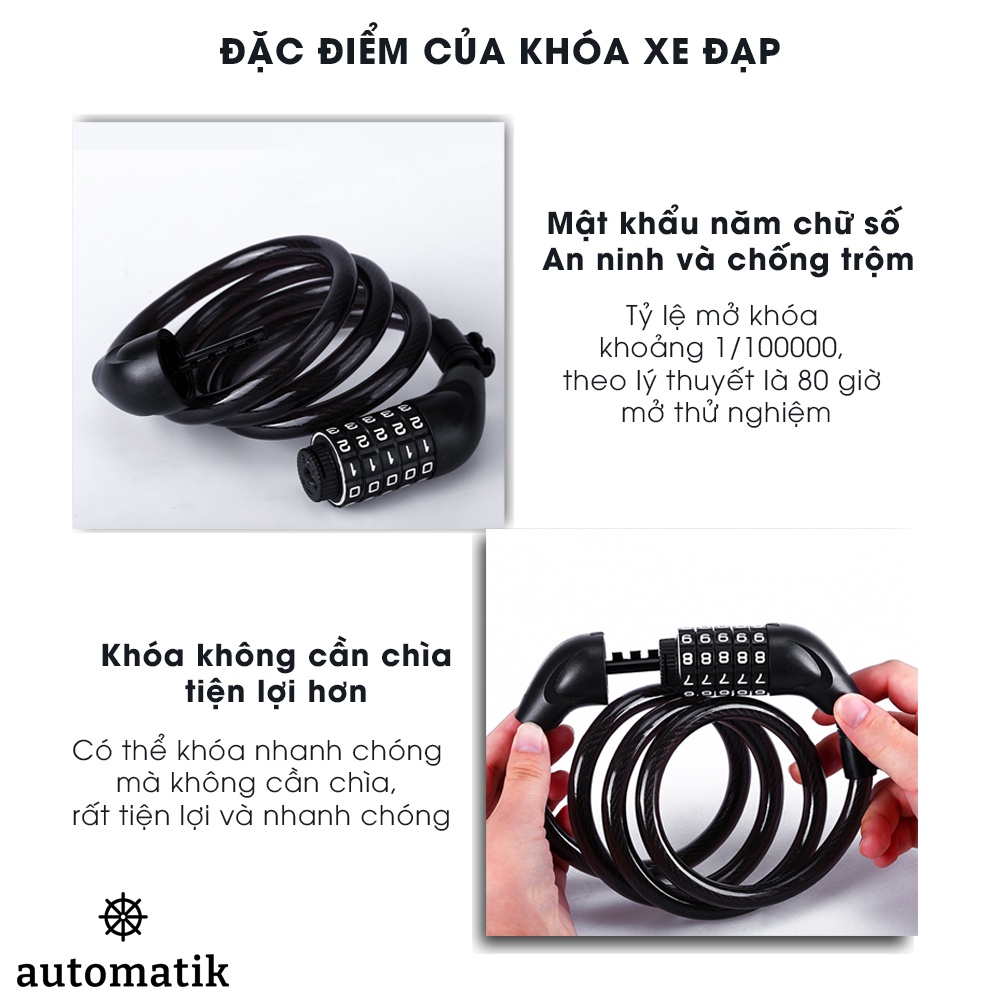 Khóa Xe Đạp, Khóa Dây 5 Số Xe Máy Chống Trộm Thông Minh - Automatik