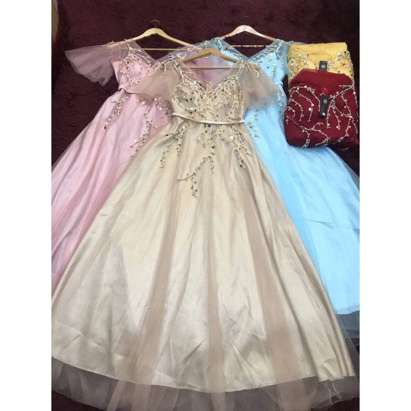 Đầm maxi dạ hội tay loe kèm ảnh thật