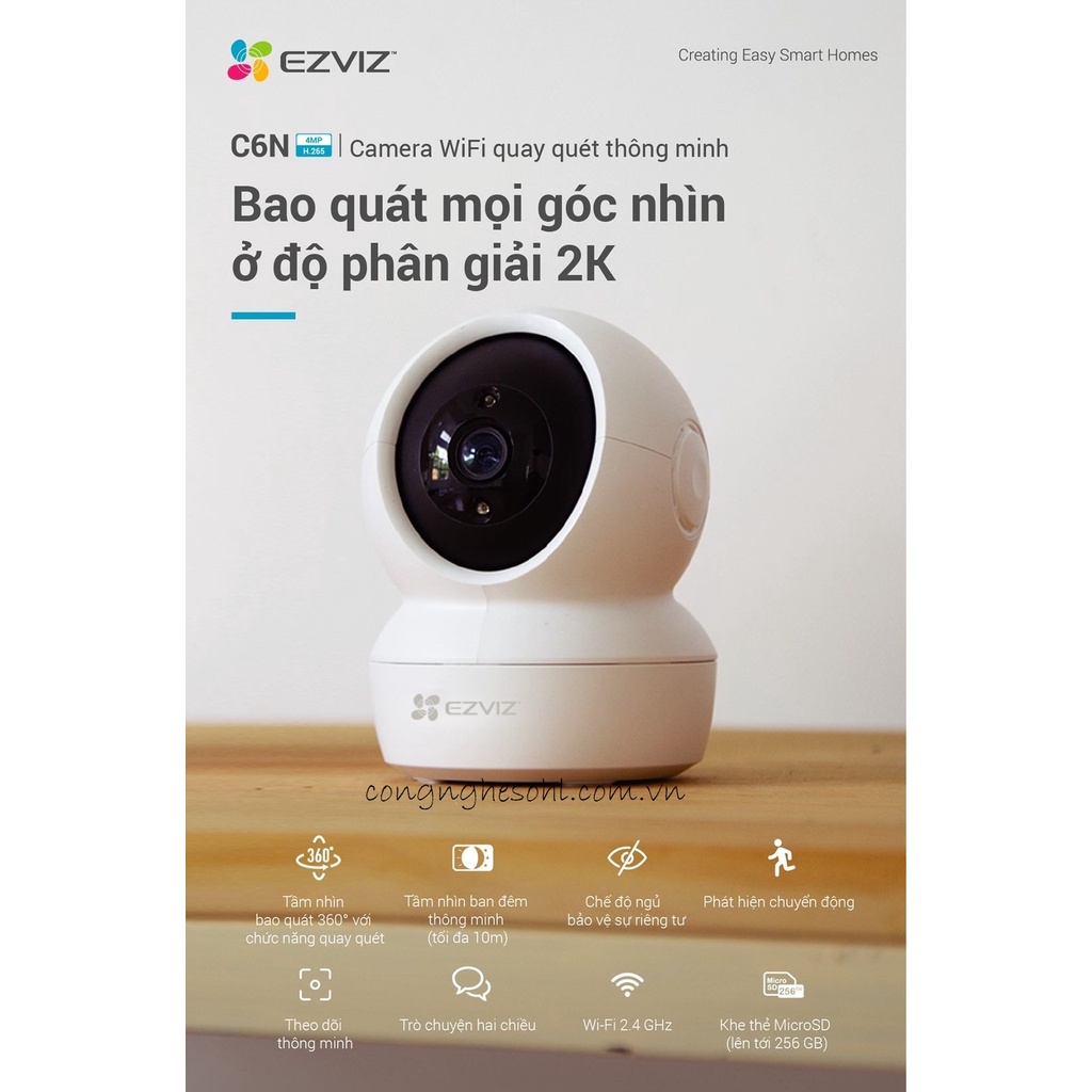 Camera Wifi EZVIZ C6N 4.0MP siêu nét 2K, đàm thoại 2 chiều . BH 24TH