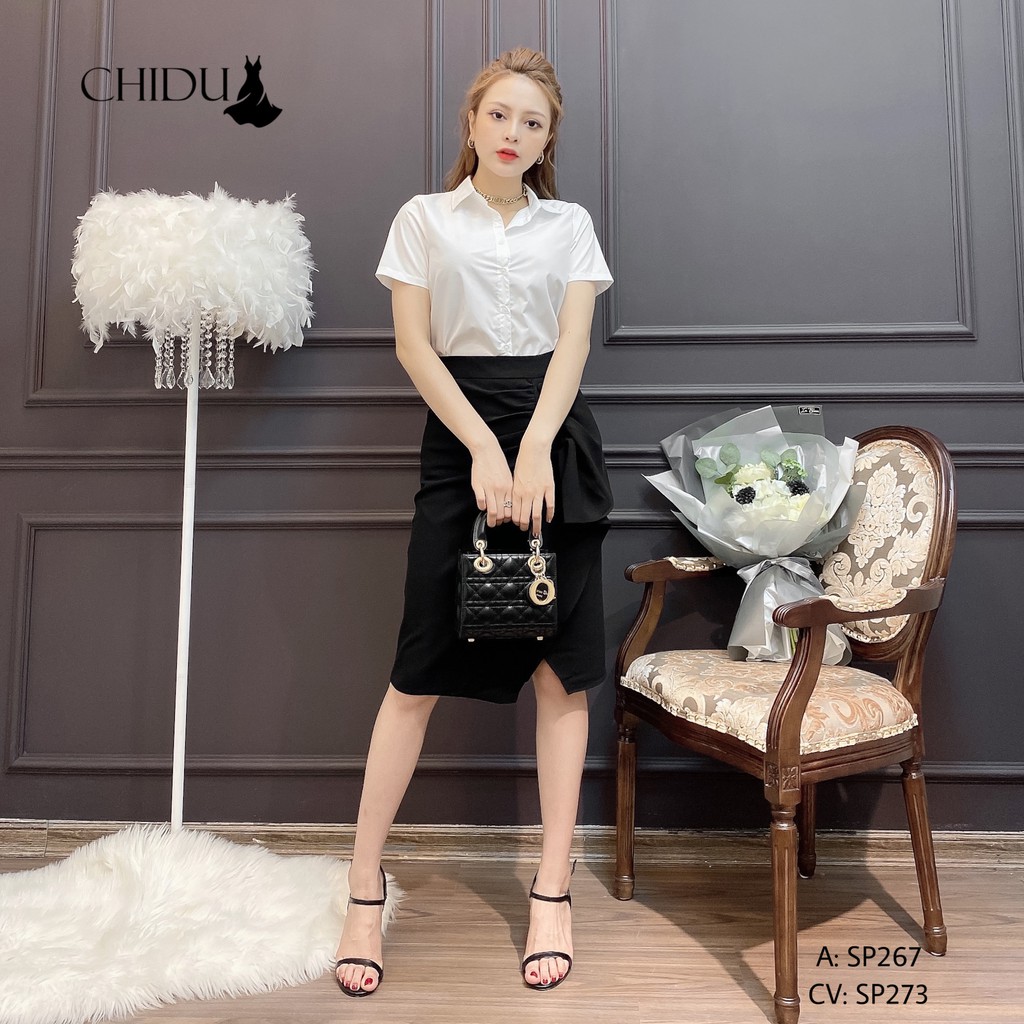CHIDU chân váy cúc bọc, chân váy đen công sở - SP273 | BigBuy360 - bigbuy360.vn