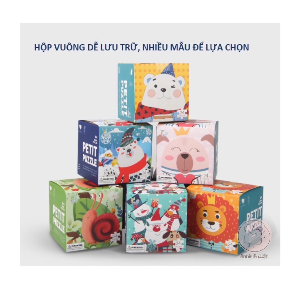 Đồ chơi xếp hình 24 mảnh ghép cho bé – Tranh ghép hình màu nhiều chủ đề có hộp giấy đựng dễ thương cho trẻ em
