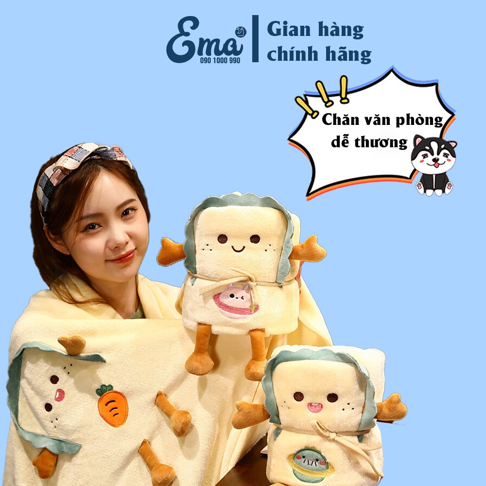 Chăn văn phòng gấp gọn hình bánh mỳ siêu dễ thương, mền cuộn hoạt hình - Kích thước 115*170cm - Thương hiệu EMA