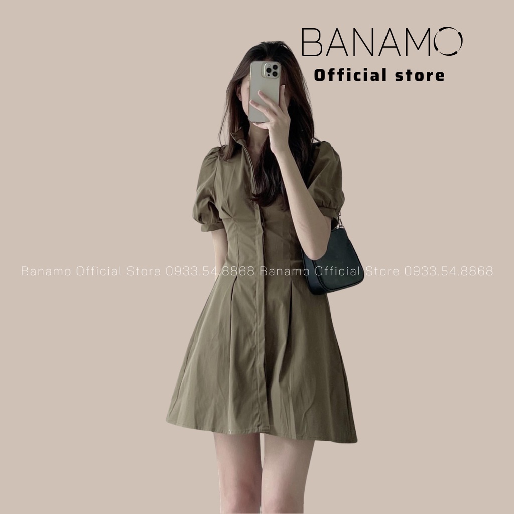 Đầm váy sơ mi tay bồng hàng thiết kế siêu đẹp thời trang Banamo Fashion  sơ mi tay bồng 5918
