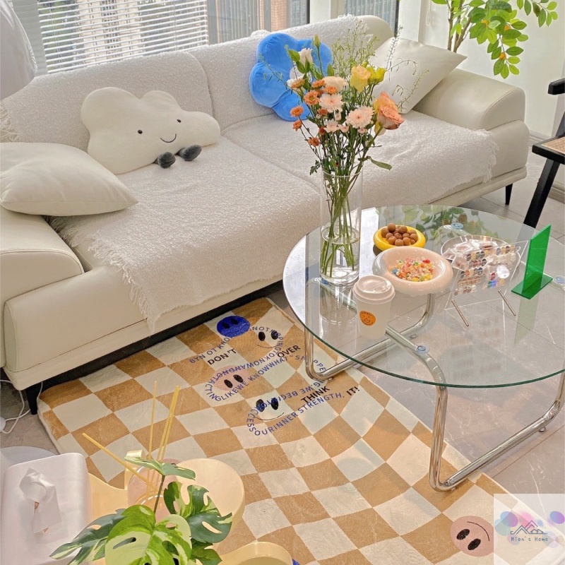Thảm trải sàn bàn cờ 1.4*2m/1.6*2.3m hai vật liệu Ins xu hướng thảm trải sàn phòng ngủ thảm lông trải sàn phòng ngủ