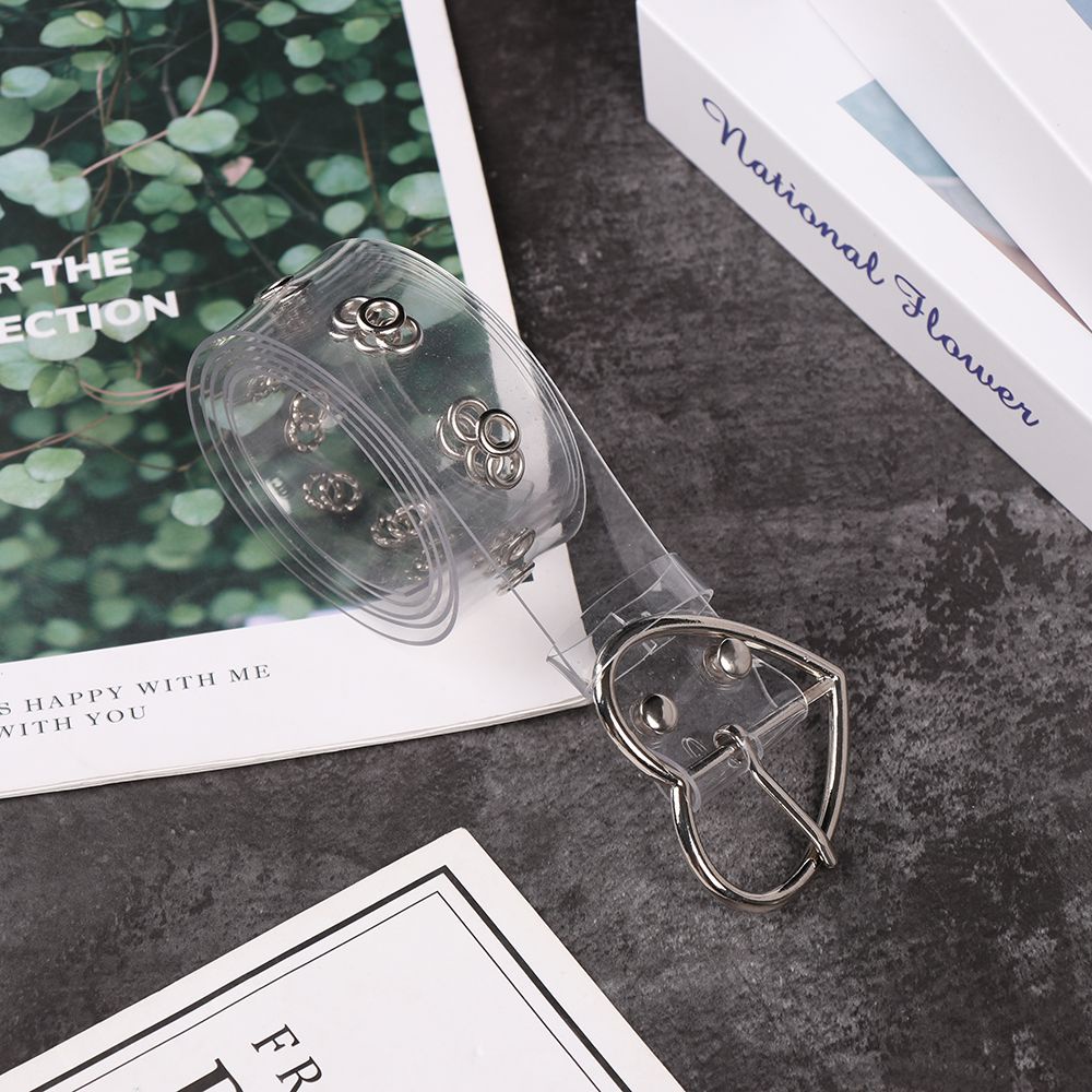 Dây thắt lưng trong suốt có khóa cài tròn/ vuông/ trái tim phong cách punk thời trang cho nữ