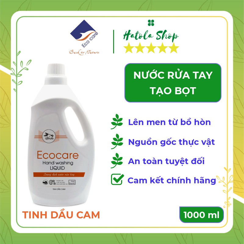 Nước rửa tay tạo bọt Hữu cơ 1000ml, Nước rửa tay diệt khuẩn tinh dầu tự nhiên Ecocare [Tặng vỏ tạo bọt]