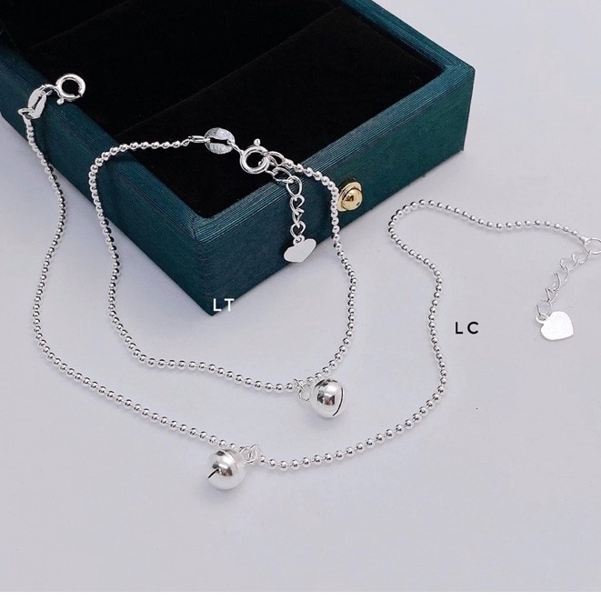 Lắc chân bi bạc có chuông bạc thật cao cấp DaLiA Jewelry lắc chân bạc bi nhỏ chuông to đáng yêu