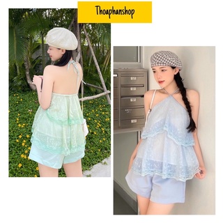 SET ÁO VOAN TƠ CỔ YẾM TẦNG + SHORT HAI MÀU [kèm ảnh thật ]
