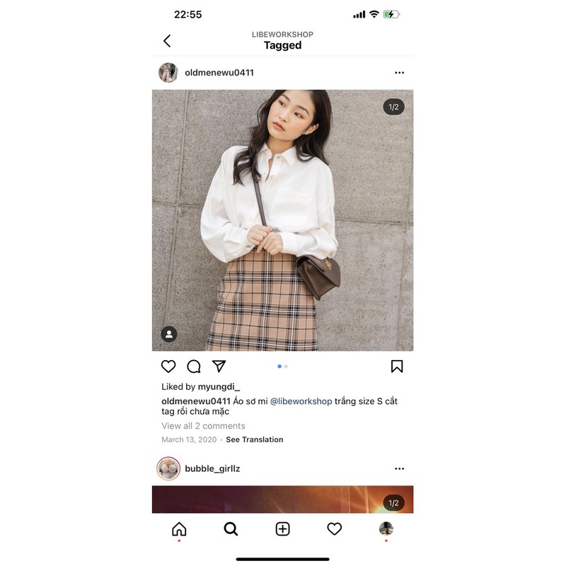 Chân váy Libe caro size S màu nâu be.