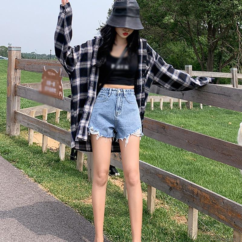 Quần Short Denim Lưng Cao Phong Cách Hàn Quốc Cho Nữ