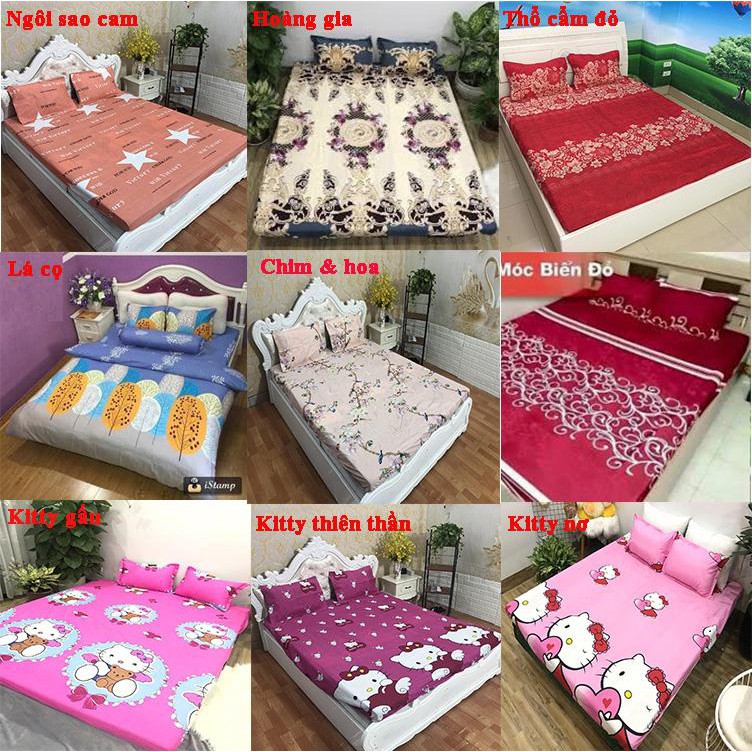 [Nghỉ bán xả gấp]Drap ga giường cotton poly mềm mịn-mẫu hello kitty tím