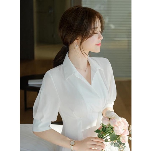 Áo sơ mi nữ tay lỡ vạt chéo xếp ly eo hiệu COCOA, áo sơ mi công sở ulzzang siêu đẹp SM1