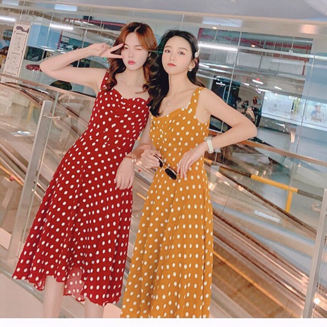 Đầm Bi 2s đỏ/cam dáng xòe nơ lung xd