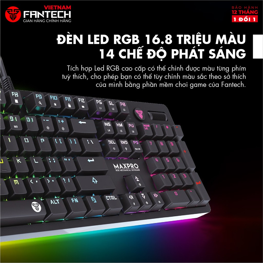 Bàn Phím Cơ Gaming Full-sized Có Dây Fantech MK851 MAXPRO Outemu Blue/Brown Switch LED RGB Full Anti Ghosting