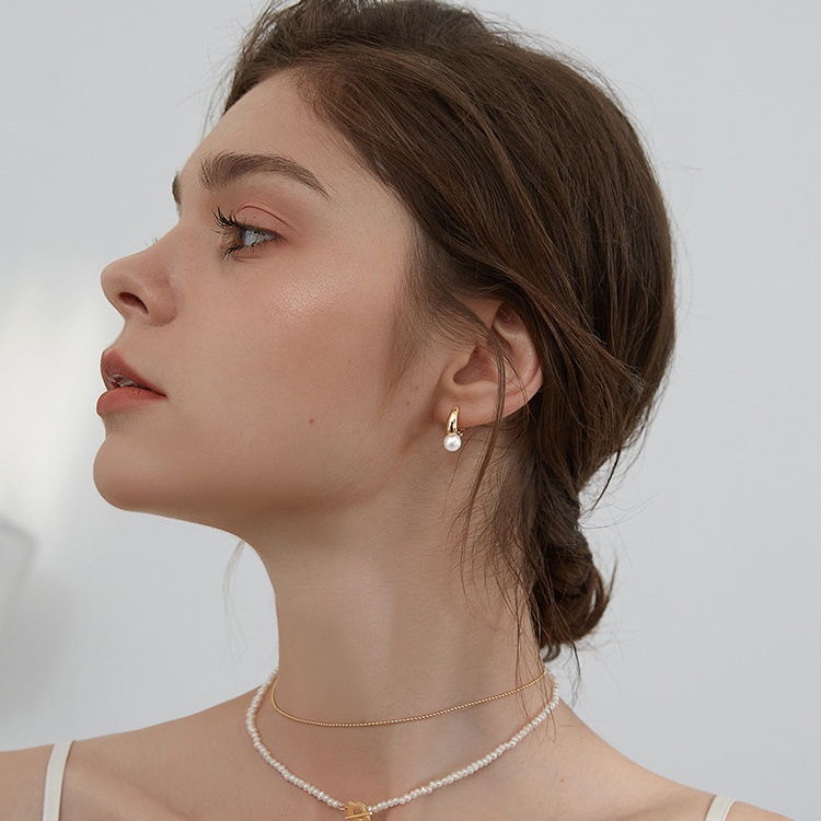 Khuyên tai đính ngọc trai thời trang phong cách retro cho nữ