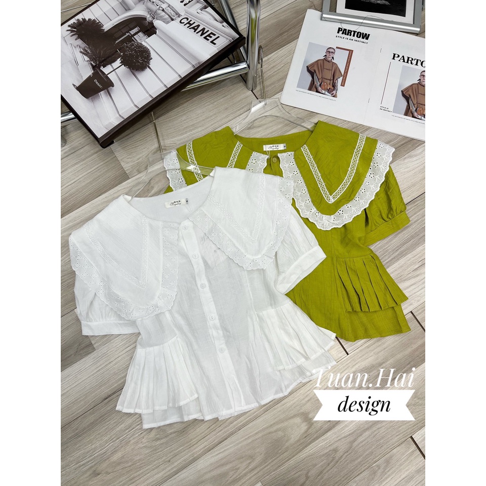 Áo sơ mi nữ cổ bèo mix ren _ Hàng L1