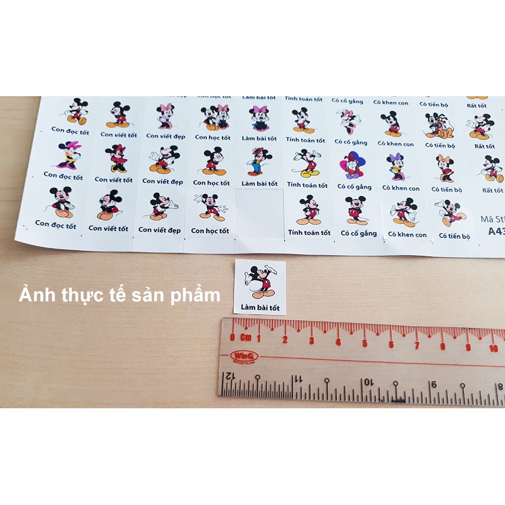 Sticker khen chữ CHUỘT MICKEY 40k 5 tờ A4 x 129 Stick - Mã A434