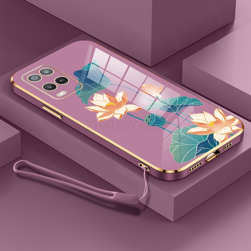 ốp lưng oppo a54 ốp điện thoại oppo a54 Ốp Điện Thoại TPU Dẻo Mạ Màu Họa Tiết Hoa Sen Sang Trọng
