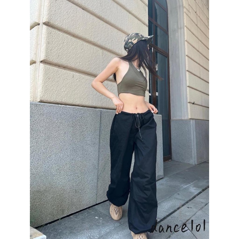 Quần Túi Hộp Lưng Thun Ống Rộng Nhảy Múa Đường Phố Cá Tính 1O1-Y2K