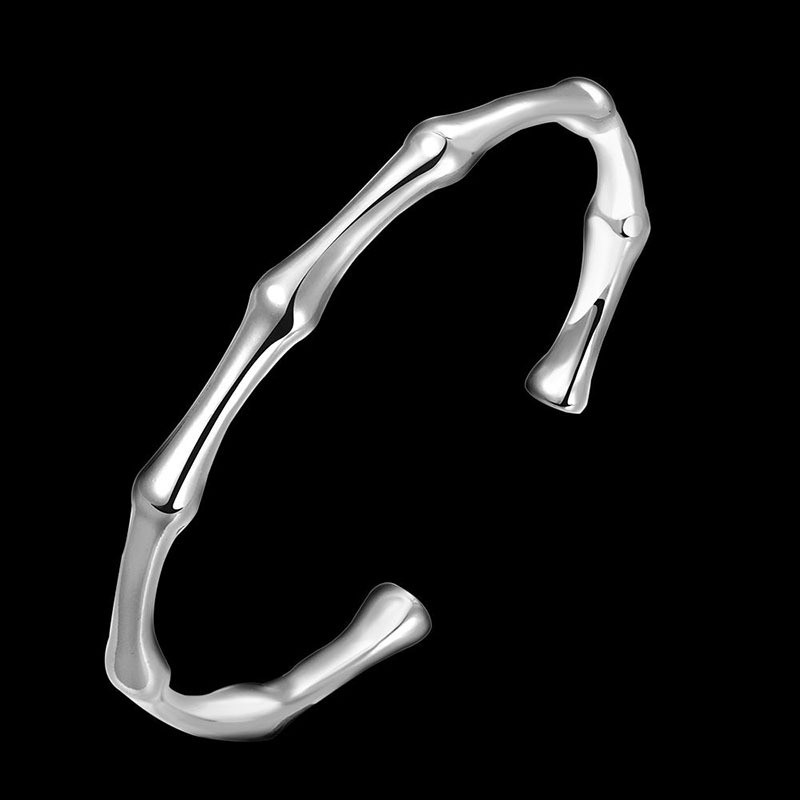 New Fashion Jewelry 925 Sterling Silver Charm Bangle Bamboo Joint Opening Adjustable Cuff Bracelet f