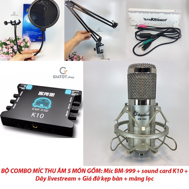 Bộ Mic thu âm cao cấp BM999+ sound card k10+ dây live trym+ giá đỡ