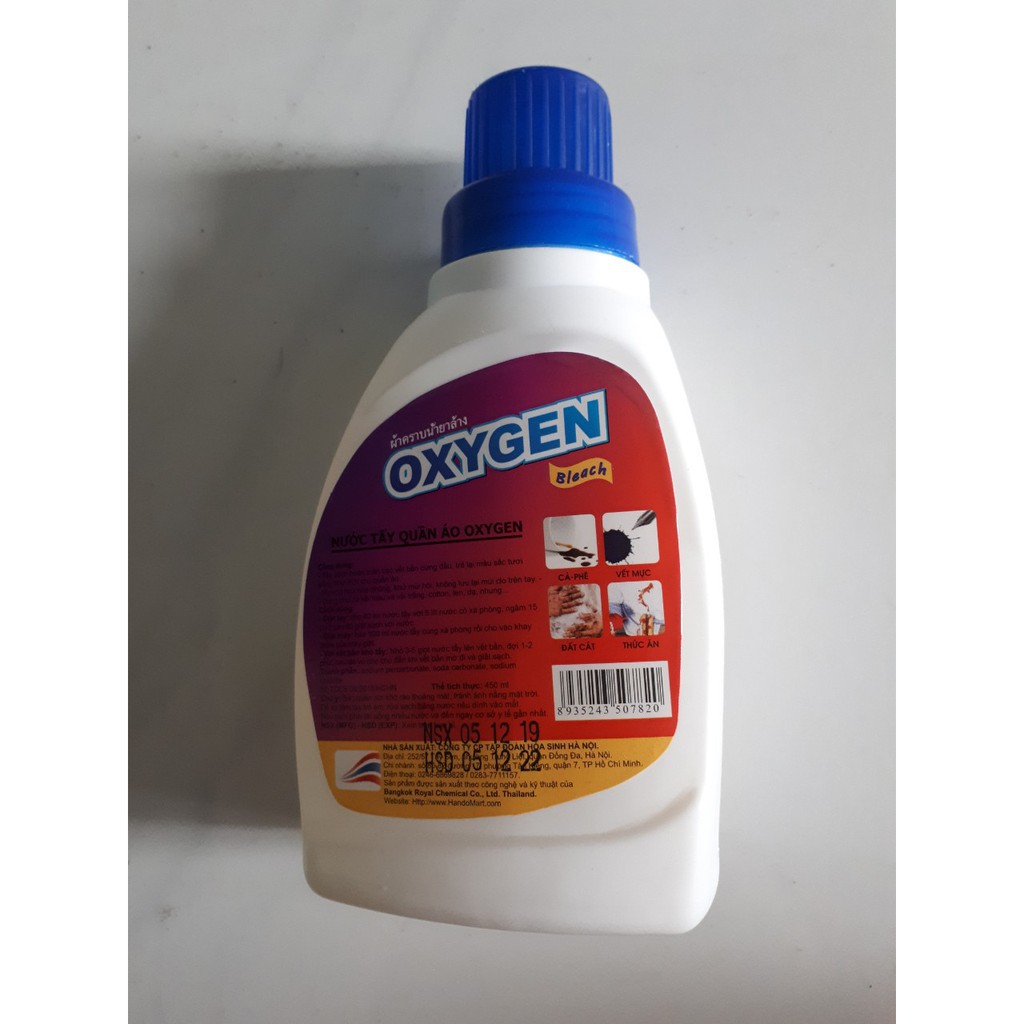 Nước tẩy trắng quần áo trắng màu ,đồ len OXYGEN 450ml