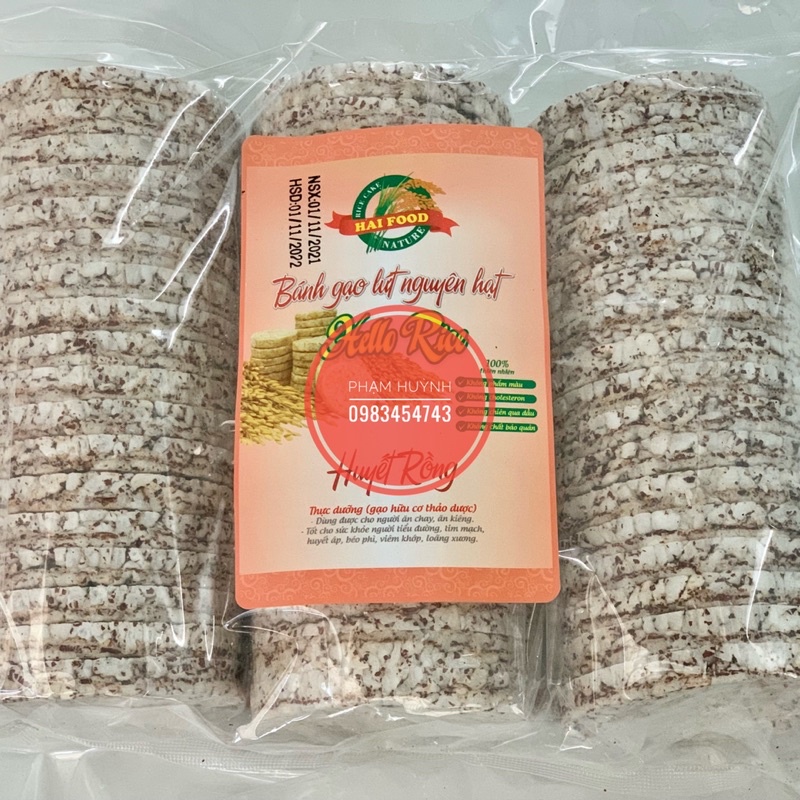 Bánh gạo lứt HELLORICE, bánh gạo lức không đường (yến mạch, tím than, huyết rồng) phù hợp ăn kiêng giảm cân eatclean