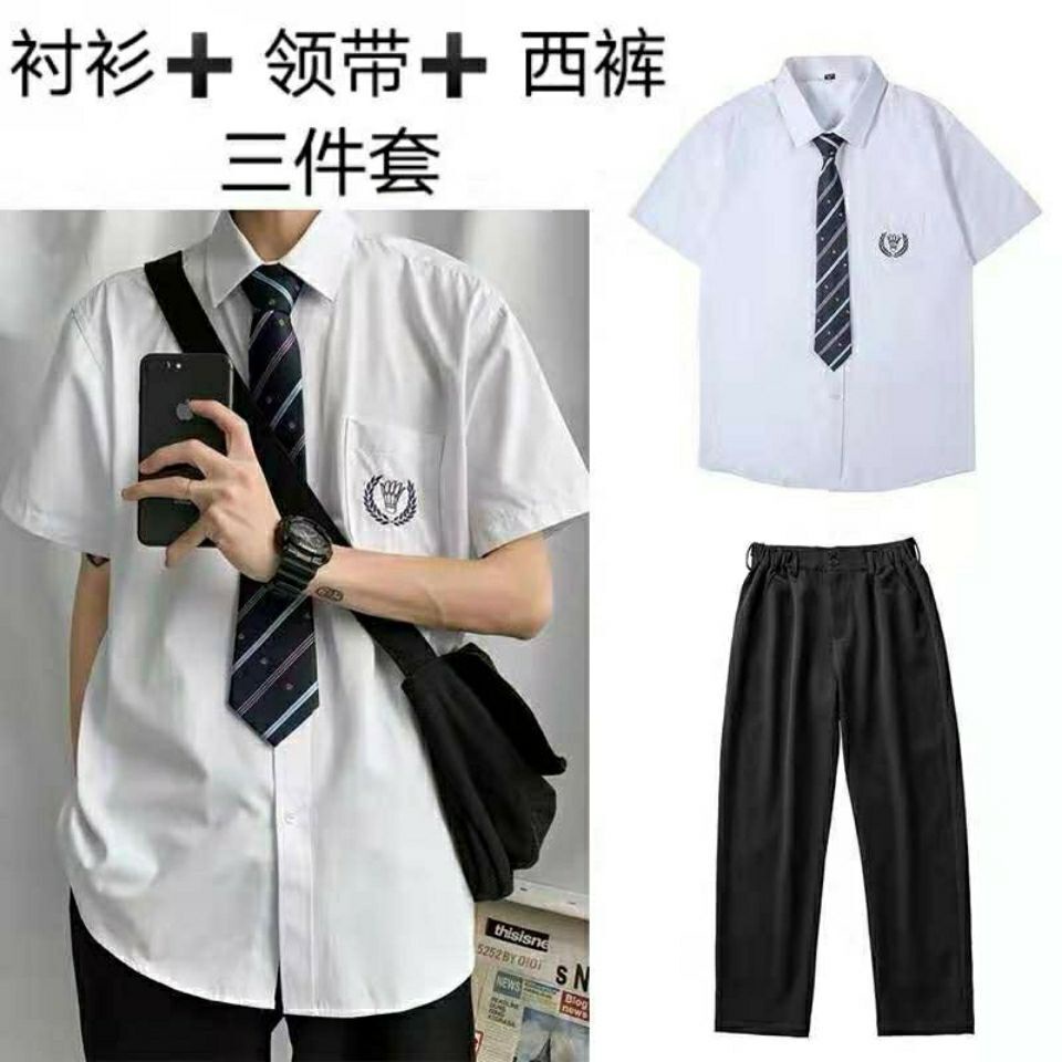 Áo Sơ Mi Trắng Dài Tay Phối Cà Vạt Thêu Họa Tiết Phong Cách Học Sinh