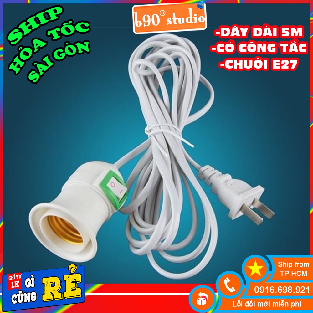 🔥 GIÁ SỈ 🔥 Chuôi bóng đèn có công tắc dây dài 5 mét màu trắng chịu nhiệt tốt gắm điện trực tiếp