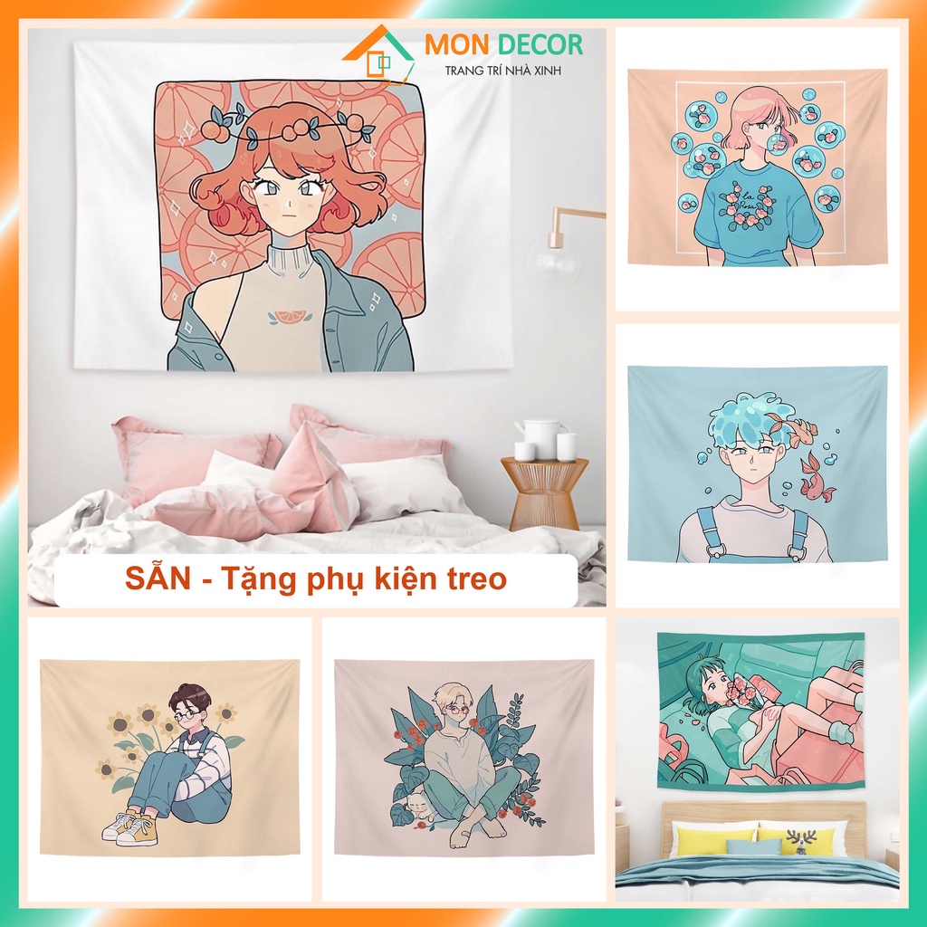 [85k size 1m3*1m5] Tranh thảm treo tường hoạt hình - Tranh Vải decor anime [TẶNG móc dán tường, đinh]