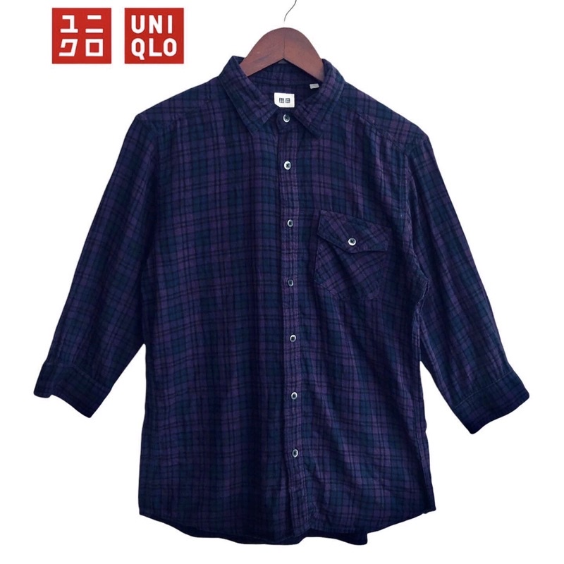 Áo Sơ Mi Flannel Uniqlo Cao Cấp Thời Trang Cho Nam Nữ | Uni Qlo Áo Nỉ Màu Tím Đậm Họa Tiết Sọc Caro Thương Hiệu Độc Đáo | Áo Thời Trang Kiểu Vintage 90 Kiểu Retro Thiết Kế Cá Tính Cho Nam Và Nữ