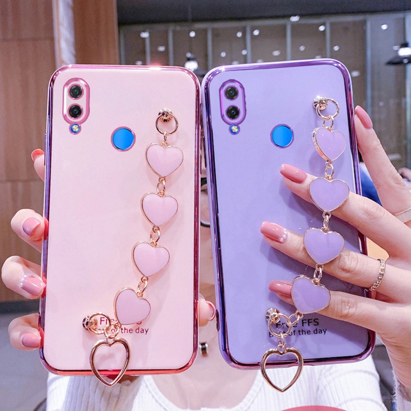 Ốp điện thoại silicon dẻo nhỏ nhắn có dây đeo hình trái tim đáng yêu dành cho Huawei Nova 3i 3e 4 4e