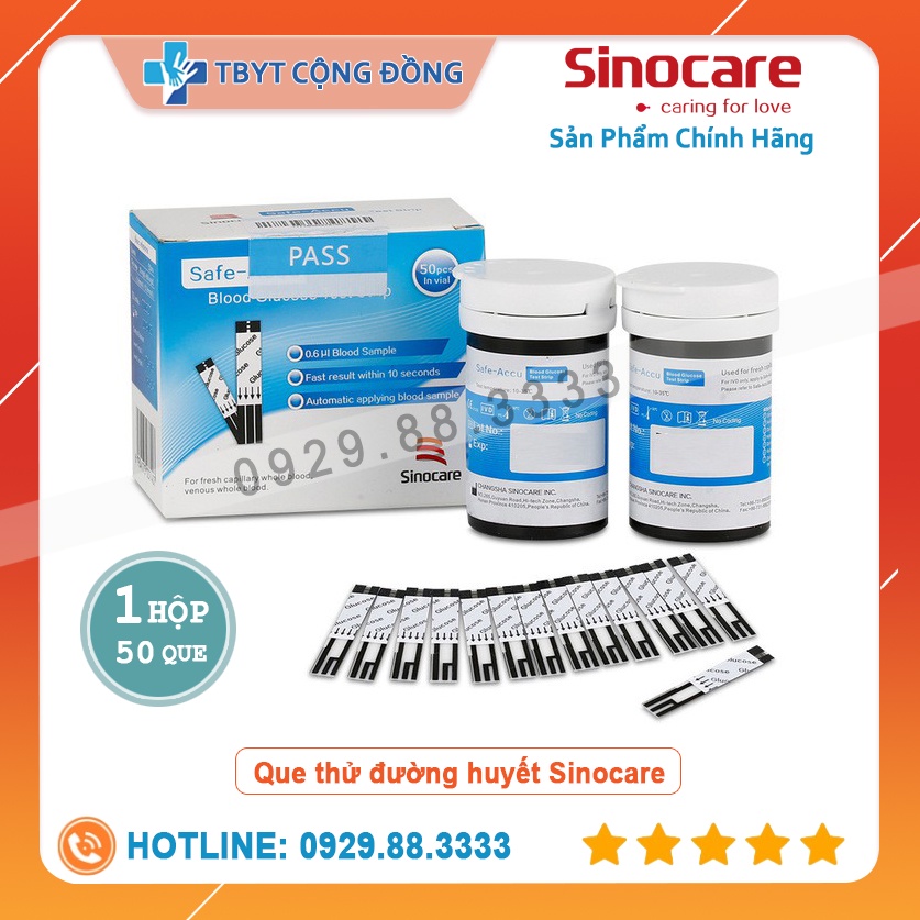 Que Thử Đường Huyết Safe Accu SINOCARE ( 50 que + 25 Que ) + Tặng Kim Chích Máu