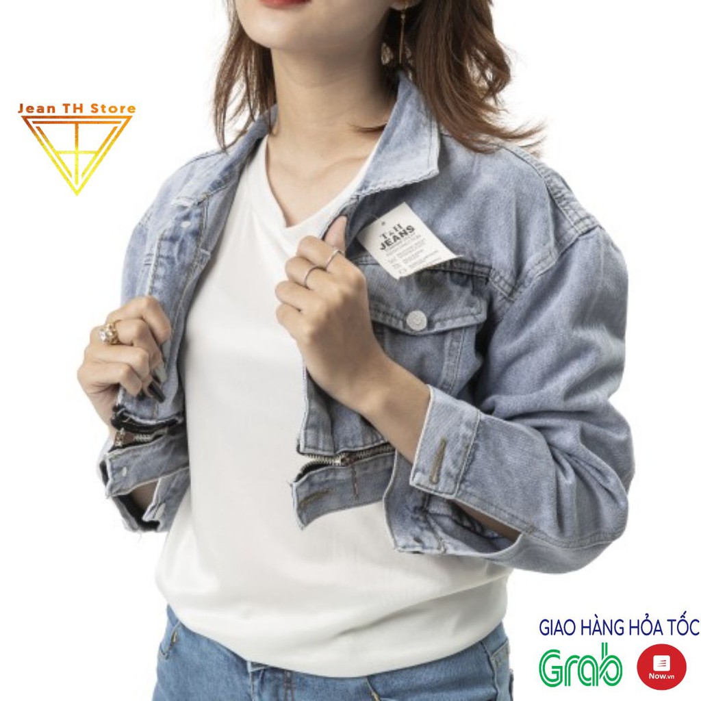 Áo khoác jean nữ TH Store dáng ngắn phối khóa áo khoác bò cá tính chống nắng ulzzang