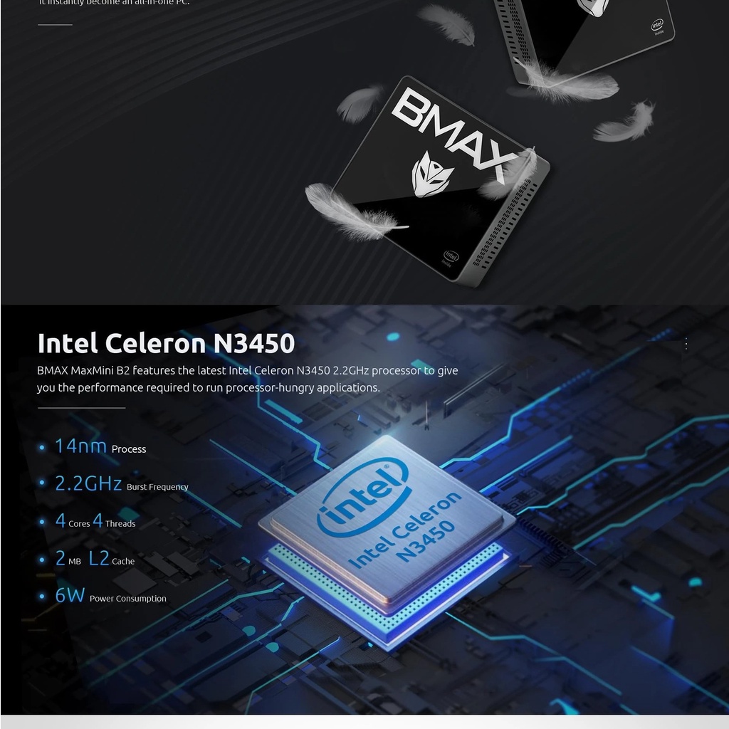 Mini pc, Máy tính bàn mini Bmax B2 Plus Intel Celeron J4115  4 nhân 1.8GHz đến 2.5GHz 8GB DDR4 128GB SSD | WebRaoVat - webraovat.net.vn