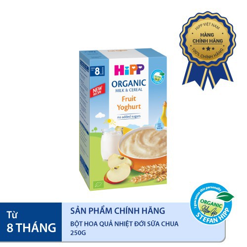 Bột ăn dặm HiPP 250g dinh dưỡng sữa hoa quả nhiệt đới, sữa chua