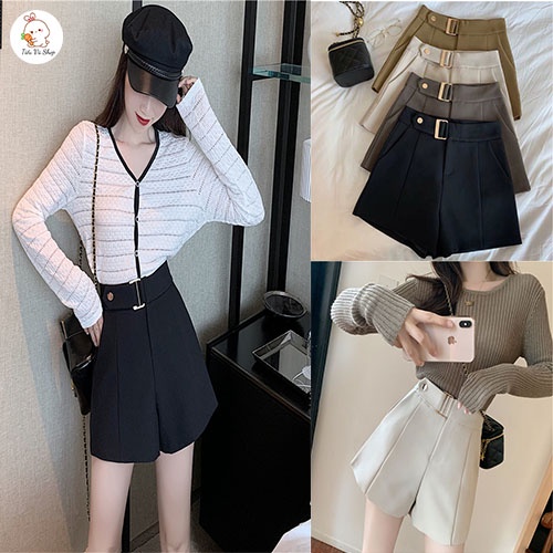 Quần short nữ cạp cao ôngs rộng cúc bấm m109