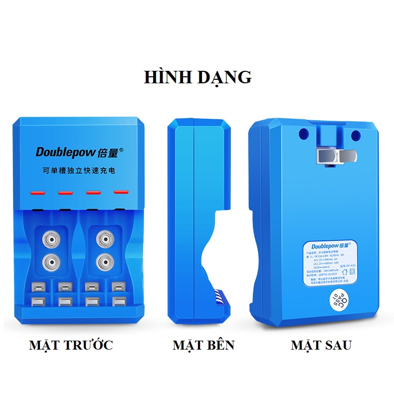 Bộ sạc pin đa năng Doublepow DP-K33 Sạc cho pin 9V / AA / AAA 1.2VoL