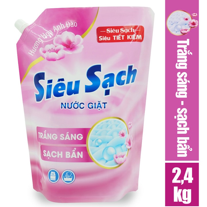 COMBO 2 Túi nước giặt Lix Siêu Sạch hương hoa anh đào (2 túi x 2.4Kg) (2C-N2502)