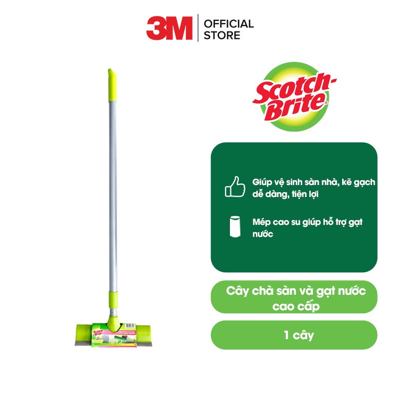 Cây chà sàn và gạt nước Scotch Brite 3M đa năng - Sợi nylon bền chắc cao cấp, tay cầm thép không gỉ, gọn nhẹ