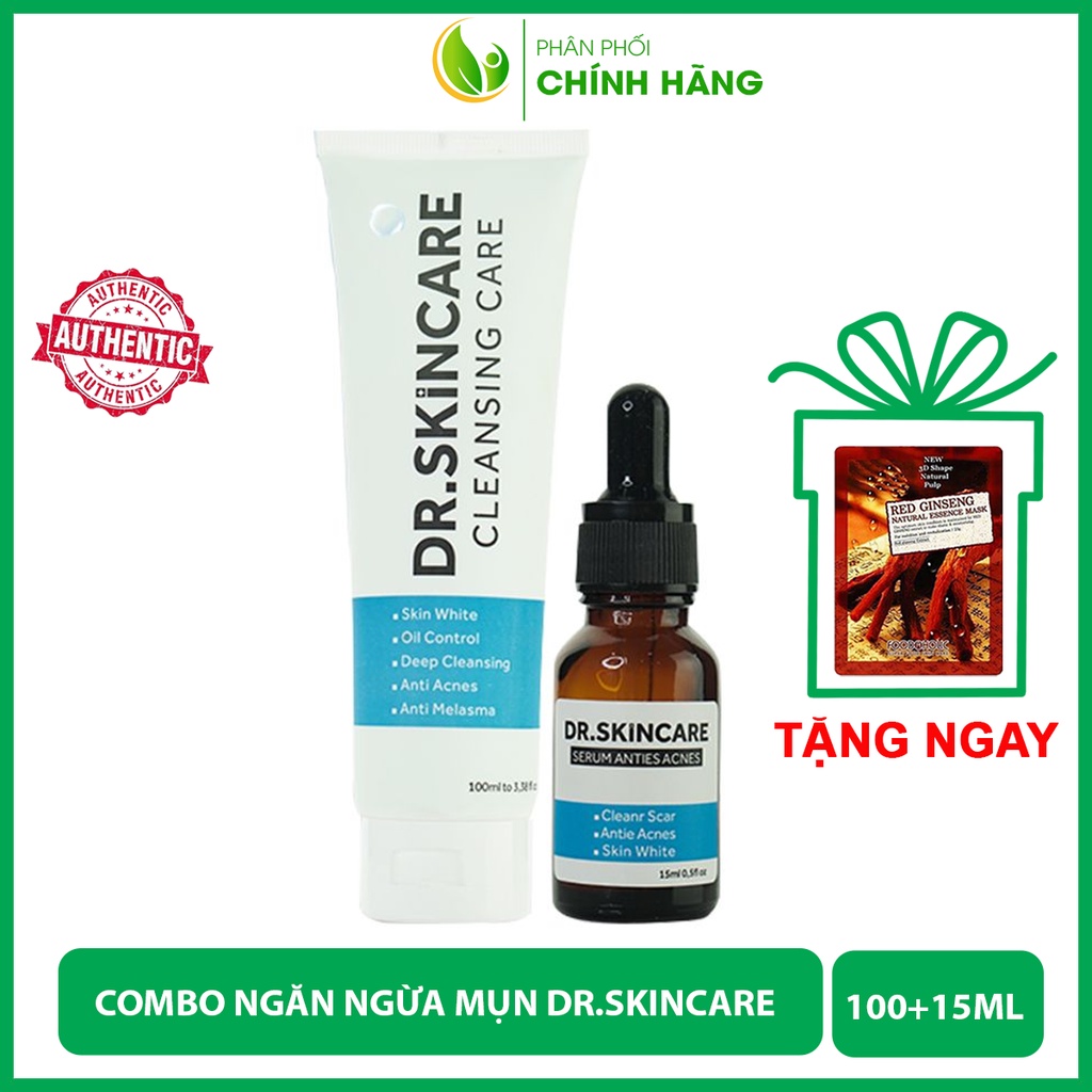 Combo ngăn ngừa mụn Dr skincare, sữa rửa mặt, serum giảm mụn mờ thâm Dr skincare chính hãng check mã điện tử