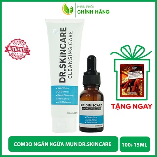Combo cải thiện mụn Dr skincare, sữa rửa mặt, serum giảm mụn mờ thâm Dr skincare chính hãng check mã điện tử