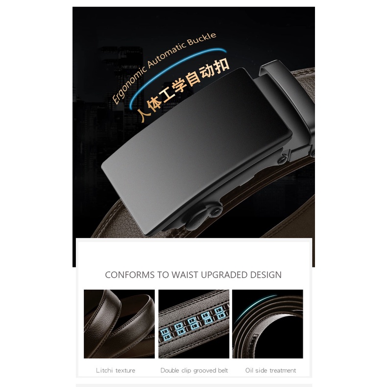 Thắt Lưng Da Màu Đen Khóa Tự Động Chất Lượng Cao Cho Nam