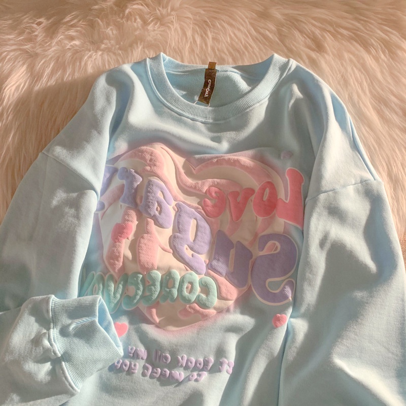 Áo sweater Mỏng Dáng Rộng Màu Xanh Dương Hồng Sữa Hệ Thống Sữa Thời Trang Xuân Thu Dành Cho Nữ Mẫu Thiết Kế Nhỏ Nhắn