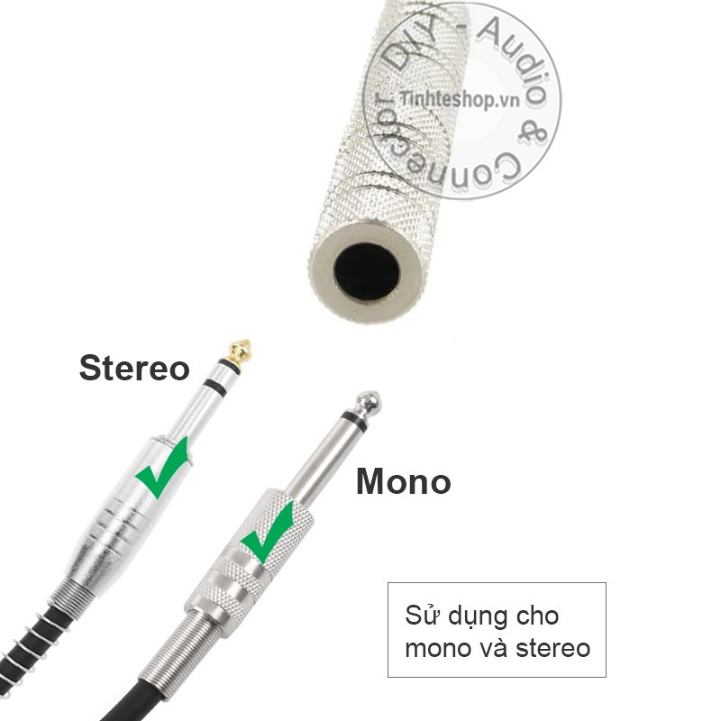 Đầu nối cáp 6 ly TRS 2 cổng cái mono và stereo - Rắc nối cắm audio 6.5mm female - female