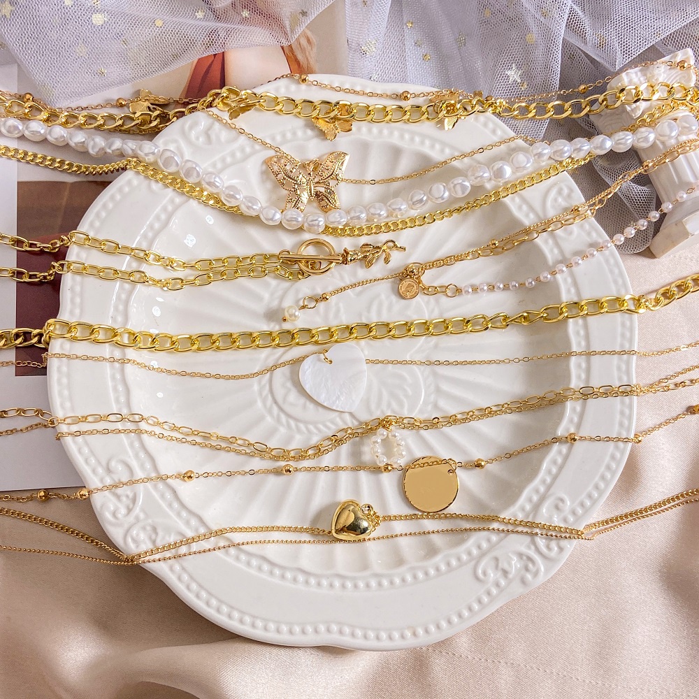 iF YOU Thời Trang Vòng cổ Mặt Hình Bướm Đính Ngọc Trai Nhân Tạo