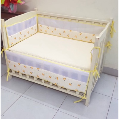 Nhận may quây cũi theo size, quây phối lưới 3d xô muslin cao cấp